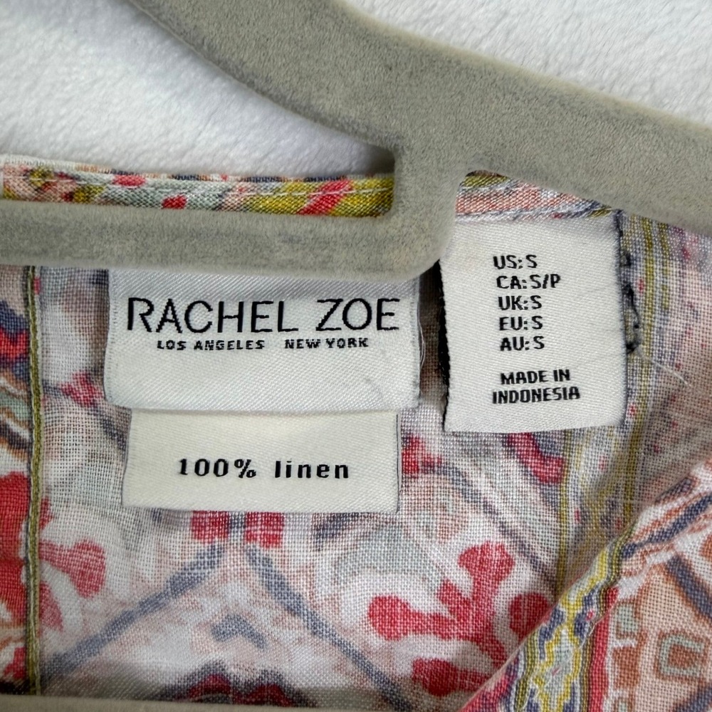 Rachel Zoe Pink‎ 100% Linen Medallion Paisley Sleeveless Shift Dress S Boho - Picture 4 of 6